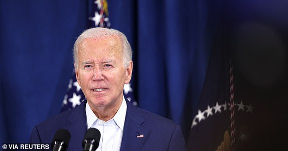 U.S. President Joe Biden delivers remarks following the incident that occurred at a campaign rally for former U.S. President Donald Trump, in Rehoboth Beach, Delaware, U.S., July 13, 2024. REUTERS/Tom Brenner