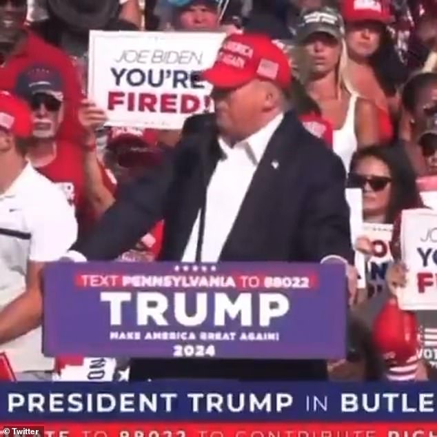 The video begins with Trump addressing his crowd of supporters in Butler, PA