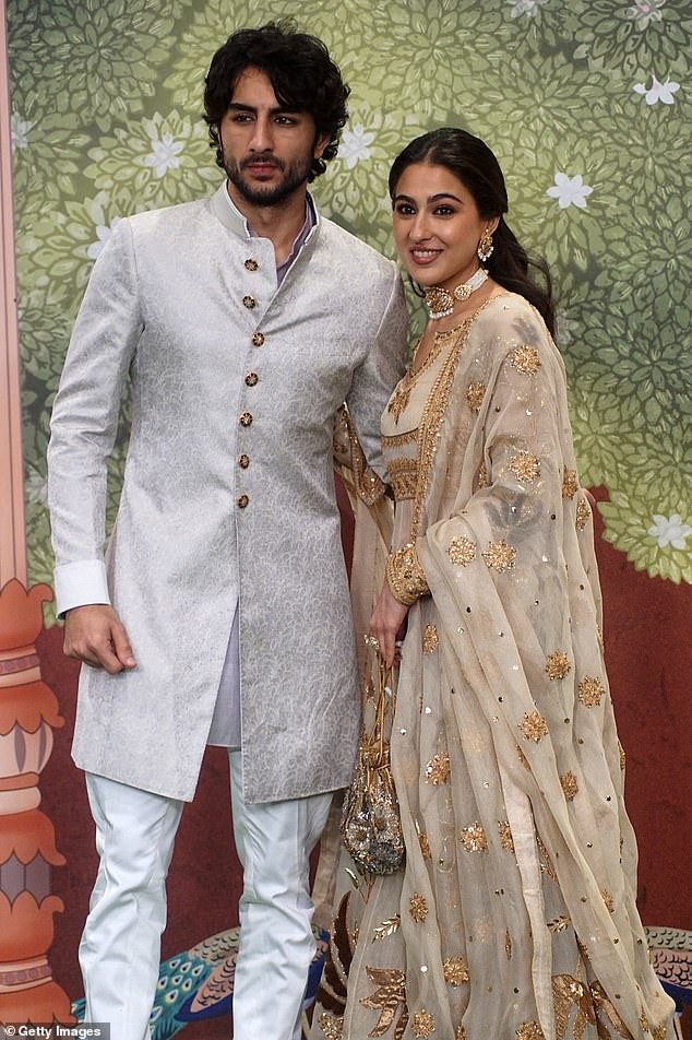 Ibrahim Ali Khan and Sara Ali khan posed together at the event celebrating the newlyweds