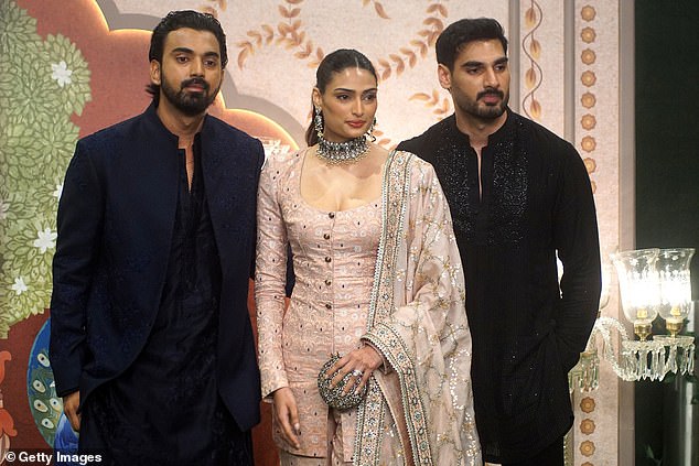 (Pictured from left to right) Rahul, Athiya Shetty and Ahan Shetty attended the star-studded event