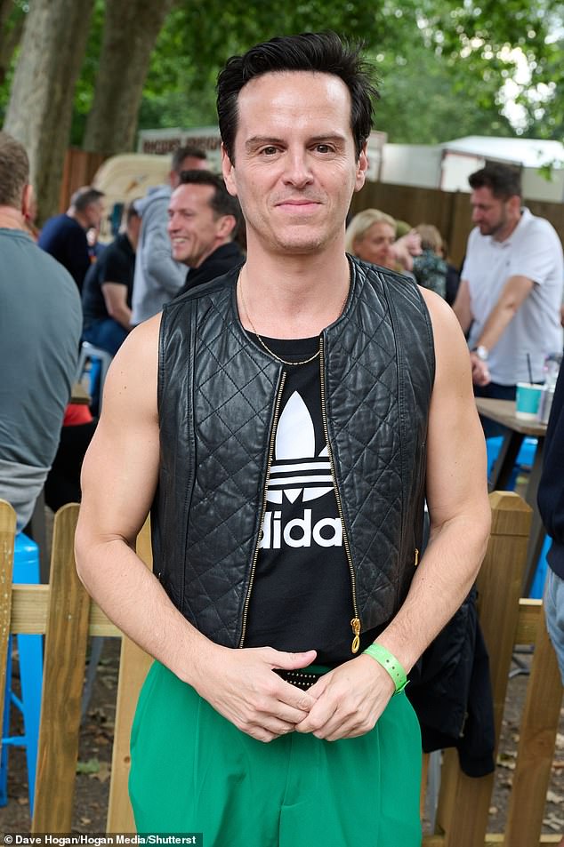 Kylie had a number of famous faces watching her from the sold out crowd including Andrew Scott who showed off his muscular arms in a black tank top