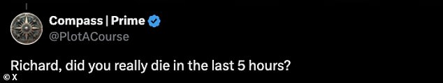 Social media followers have since remarked on the timing of his final X post, which appears to have been posted shortly before his passing, understood to be of natural causes