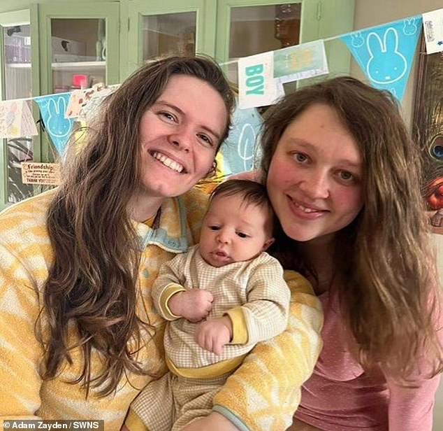 Jade (pictured left), 29 and her wife Eefje (pictured right), 30, welcome their son (pictured centre) in March last year