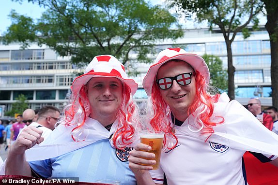 England fans at Breitscheidplatz in Berlin, Germany, ahead of the UEFA Euro 2024 final between Spain and England later today. Picture date: Sunday July 14, 2024. PA Photo. See PA Story SOCCER England. Photo credit should read: Bradley Collyer/PA Wire.RESTRICTIONS: Use subject to restrictions. Editorial use only, no commercial use without prior consent from rights holder.