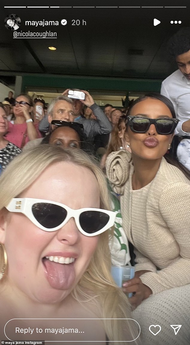 Maya Jama, 29, had the time of her life while at Wimbledon on Saturday as she enjoyed the swanky sport event alongside the likes of Nicola Coughlan (pictured), Maisie Williams and Pink