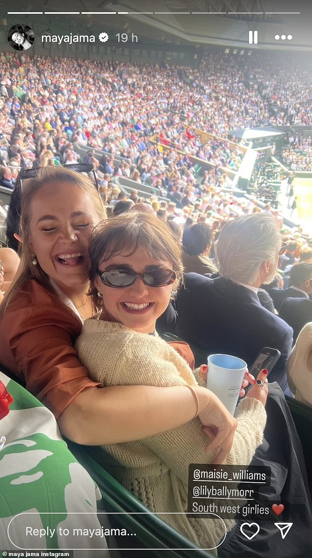 Just one row below Maya it was Game Of Thrones star Maisie Williams, who was captured showing off a cheerful smile while hugging her pal and actress Lily Ballantyne