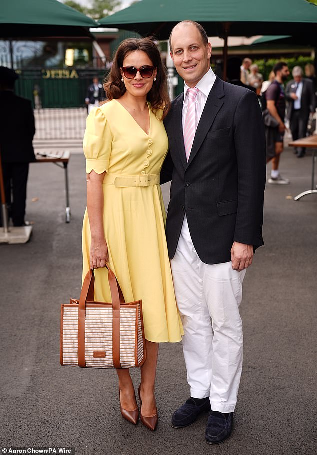 The only son of Prince and Princess Michael of Kent opted for a classic British summer look in white trousers and a black blazer with a pink tie