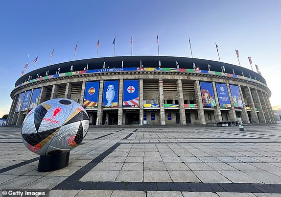 BERLIN, GERMANY - JULY 14: A general view of Olympiastadion prior to the UEFA EURO 2024 final match between Spain and England at Olympiastadion on July 14, 2024 in Berlin, Germany. (Photo by Marc Atkins/Getty Images)