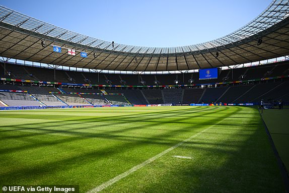 BERLIN, GERMANY - JULY 14: General view inside the stadium priro to the UEFA EURO 2024 final match between Spain and England at Olympiastadion on July 14, 2024 in Berlin, Germany. (Photo by Michael Regan - UEFA/UEFA via Getty Images)