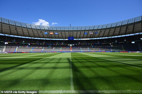 BERLIN, GERMANY - JULY 14: General view inside the stadium priro to the UEFA EURO 2024 final match between Spain and England at Olympiastadion on July 14, 2024 in Berlin, Germany. (Photo by Michael Regan - UEFA/UEFA via Getty Images)