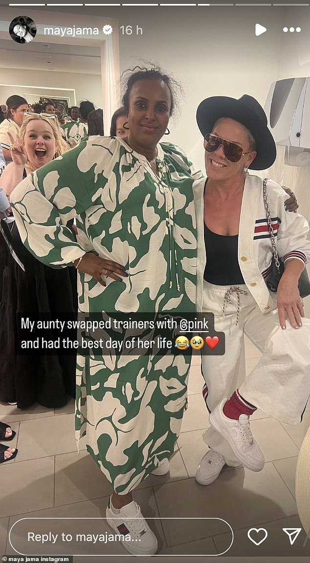 She crossed paths with more A-list celebs including singer Pink, and revealed a hilarious anecdote happened on the day