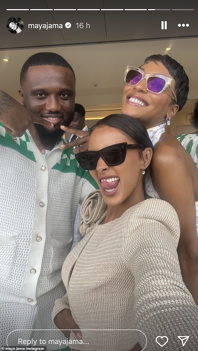 Later on Maya rubbed shoulders with rapper Headie One and another female pal as the trio showed off their best grins for a selfie