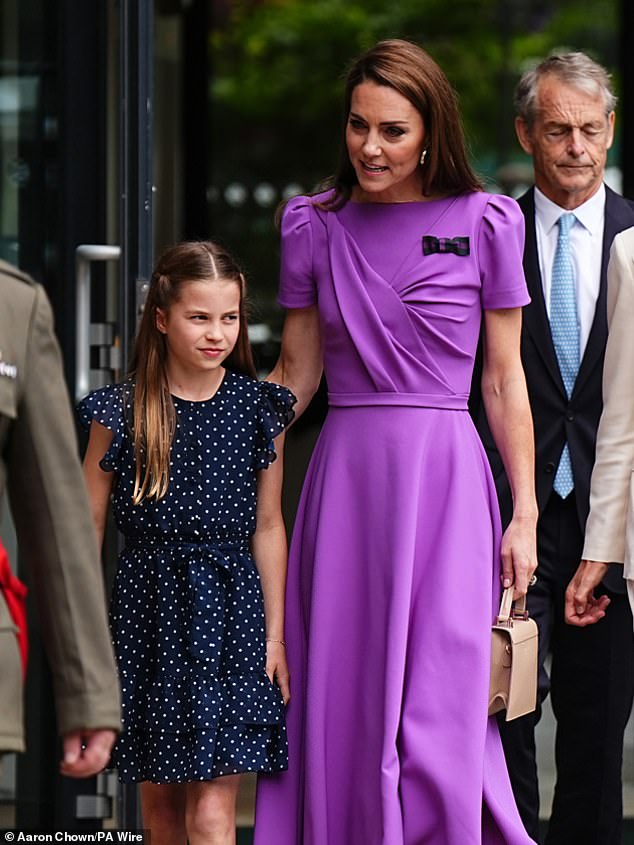 The royal, who opted for a purple dress, is a huge tennis fan and has been patron of the All England Lawn Tennis Club since 2016