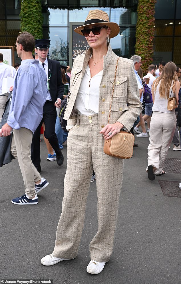 Jodie Kidd, who attended as a guest of Champagne Lanson, opted for a preppy look in a tweed blazer and matching trousers from Holland Cooper