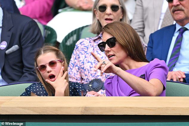 Charlotte was very expressive as she popped on sunglasses at the match