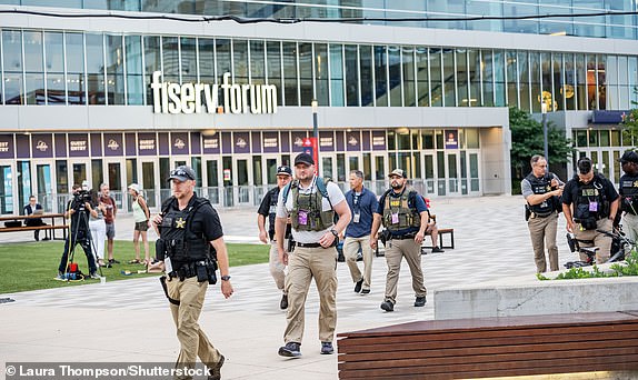 Mandatory Credit: Photo by Laura Thompson/Shutterstock (14585716u) Secret Service is seen outside of Fiserv Forum as Milwaukee prepares for the Republican National Convention on Saturday, July 13, 2024. RNC Preparation, Milwaukee, Wisconsin, USA - 13 Jul 2024