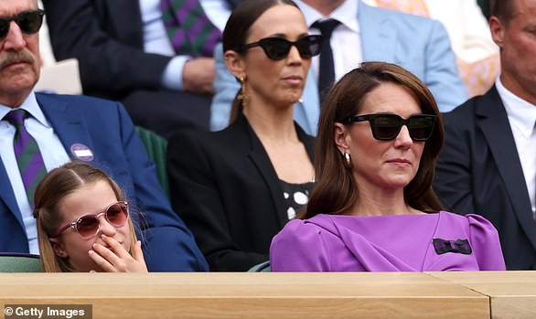 Kate maintained a straight face as she watched the men's Singles Final between Novak Djokovic of Serbia and Carlos Alcaraz of Spain