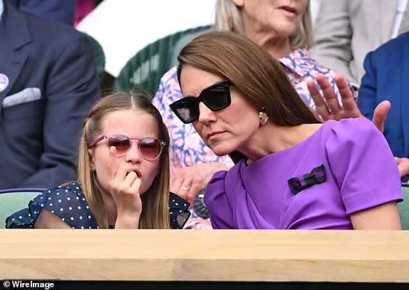 Charlotte cut a chic figure in a £70 polka dress from Guess and a pair of £90 pink Ray Ban sunglasses