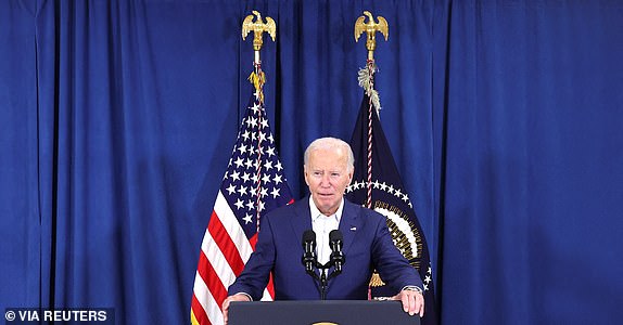 U.S. President Joe Biden delivers remarks following the incident that occurred at a campaign rally for former U.S. President Donald Trump, in Rehoboth Beach, Delaware, U.S., July 13, 2024. REUTERS/Tom Brenner