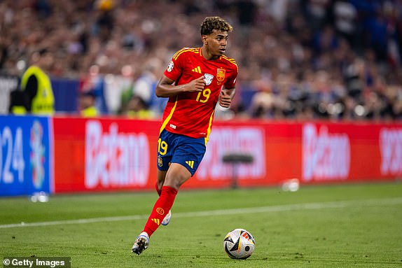 MUNICH, GERMANY - JULY 09: Lamine Yamal of Spain #ct during the UEFA EURO 2024 semi-final match between Spain v France at Munich Football Arena on July 09, 2024 in Munich, Germany. (Photo by Marvin Ibo Guengoer - GES Sportfoto/Getty Images)