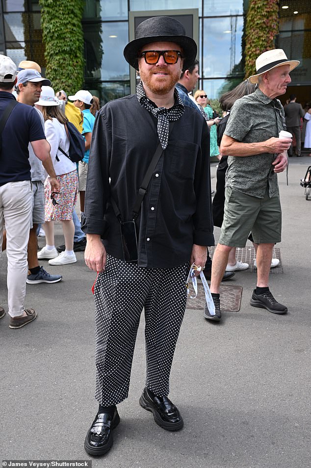 Leigh Francis stood out in a bold black and white polka dot ensemble