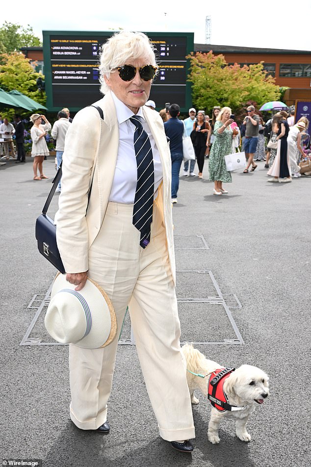 Glenn Close arrive for a day of tennis with her pet pooch