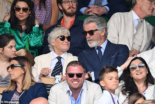 Pierce was sat next to Glenn Close to watch the match