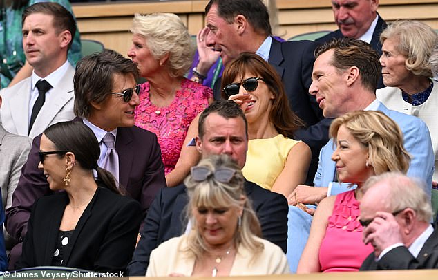 Cruise was seen chatting to Benedict Cumberbatch and wife Sophie Hunter after taking a seat alongside the couple on Sunday