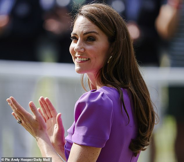 The Princess of Wales looked radiant in a purple designer dress for today's Wimbledon's men's singles final