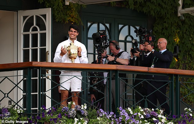 Alcaraz was greeted by cheers of 'vamos, vamos' from the crowd outside Centre Court