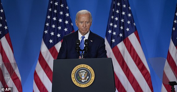 President Joe Biden speaks at a news conference following the NATO Summit in Washington, Thursday, July 11, 2024. (AP Photo/Matt Rourke)