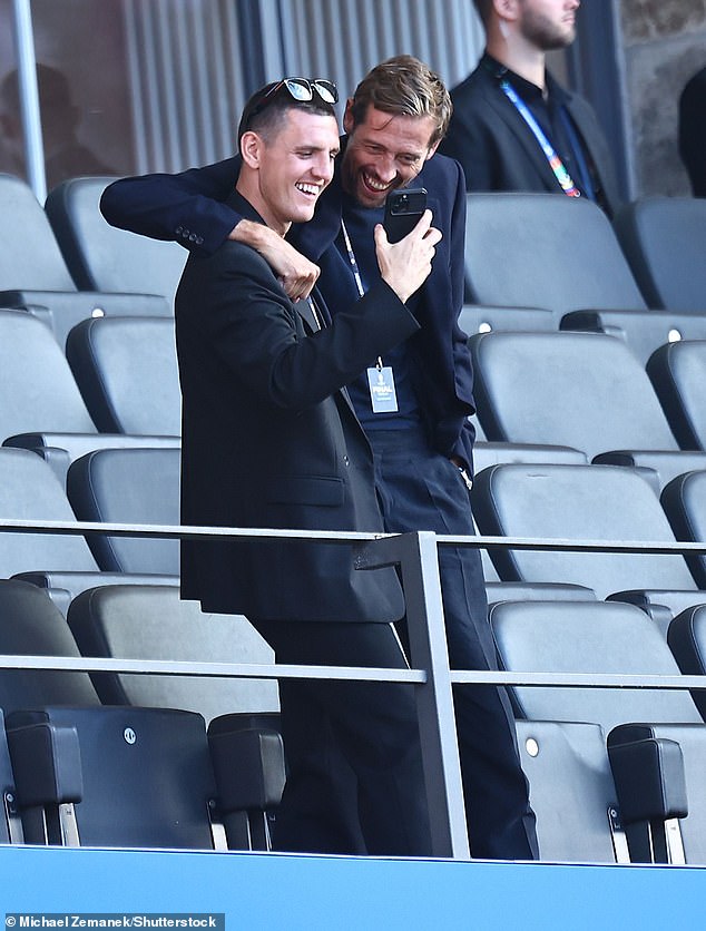 Ex-footballer Peter Crouch in the stands ahead of Spain v England