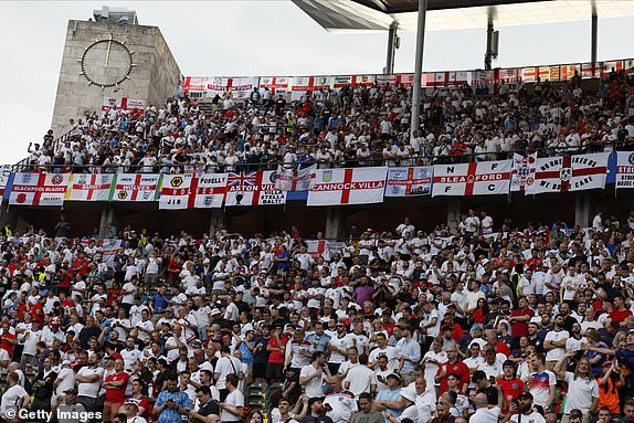 BERLIN, GERMANY - JULY 14: England fans before the UEFA EURO 2024 final match between Spain and England at Olympiastadion on July 14, 2024 in Berlin, Germany. (Photo by Richard Sellers/Sportsphoto/Allstar via Getty Images)