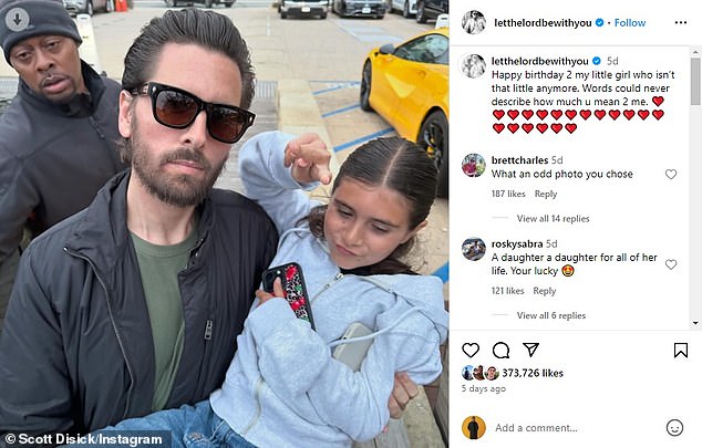 The Lemme co-founder's babydaddy Scott Disick posted a daddy-daughter snap captioned: 'Happy birthday [to] my little girl who isn't that little anymore. Words could never describe how much [you] mean [to] me'