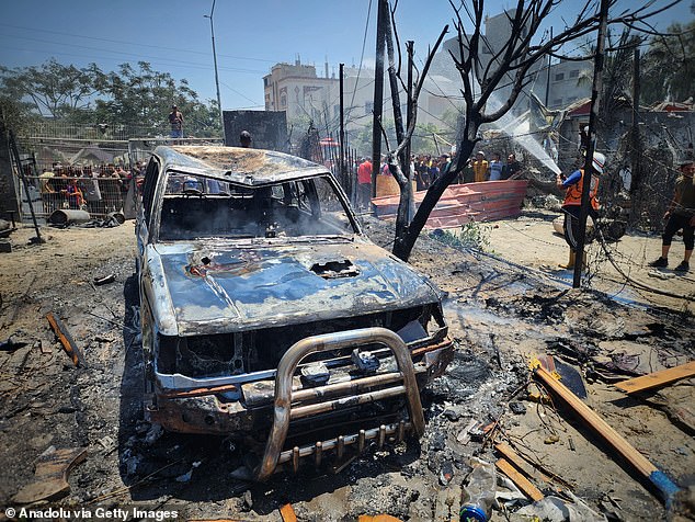 Vehicles and buildings were destroyed in the strike on the Al-Mawasi area, located west of Khan Yunis, Gaza