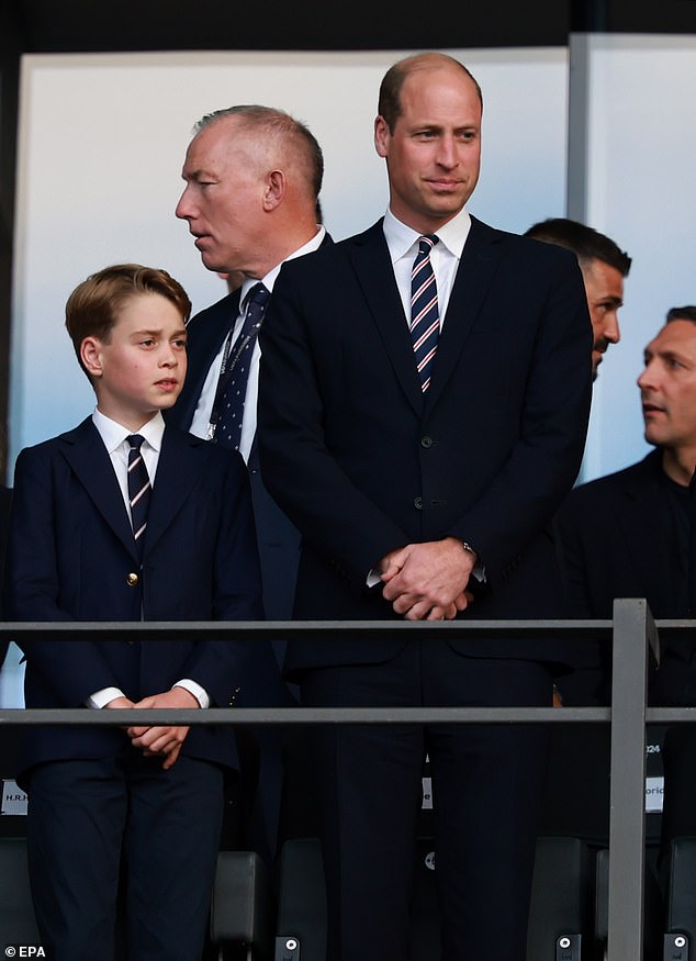 Prince William and his son, Prince George, 10, were in the crowd cheering on the Three Lions