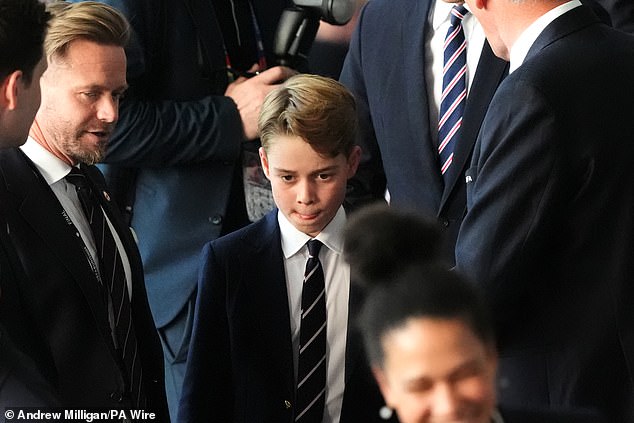 Prince George, who turns 11 later this month, appeared nervous as he arrived at the stadium