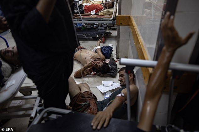 Wounded Palestinians at Nasser Hospital after an Israeli raid on the tents of displaced people in the Al-Mawasi area of Khan Yunis in the southern Gaza Strip, July 13, 2024