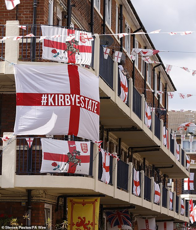 Hundreds of England flags have been put up across the Kirby estate for the Euros