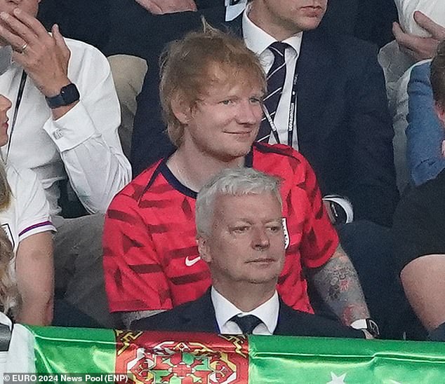 Ed looked deep in concentration as he watched the match after heading to Berlin for the Euros finals