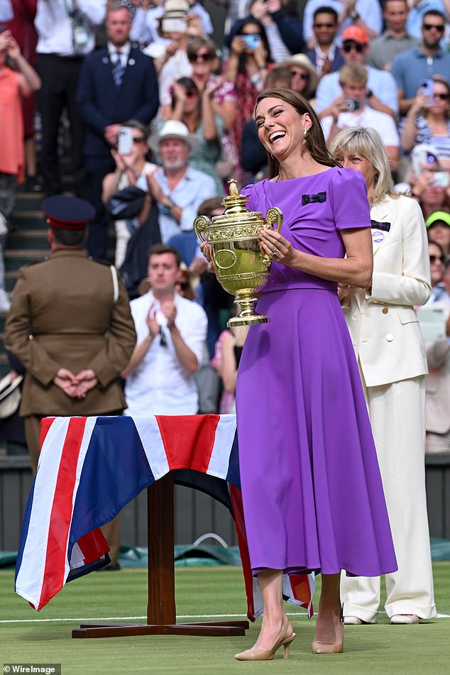 Kate's lilac midi dress with twisted bodice, the Cecilia, by London-based, demi-couture label Safiyaa (£1,295, it has just sold out!), was a winner in so many ways