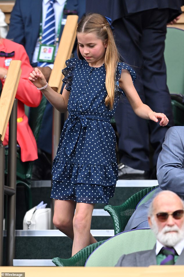 Kate and William's daughter Charlotte (a Mini Me in polka dots by Guess Girls, £70, with white ballet flats) was also at the men's final