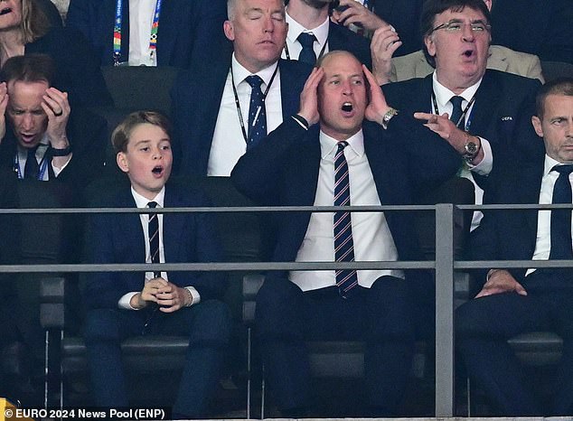 Prince William with his head in his hands as he watches the Euros 2024 final in Berlin this evening