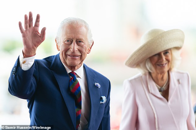 The King will undertake his first foreign royal tour since being diagnosed with cancer , Buckingham Palace has announced. Pictured: The King and Queen visit the Senedd