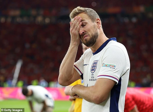 Harry Kane, England captain, appears visibly disappointed at yet another finals defeat