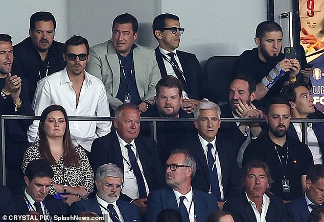 Harry and James looked nervous as they watched the Three Lions fail to make history as they lost 2-1 in Berlin to Spain