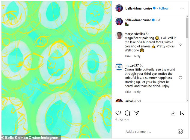 Last Monday, Cruise's 31-year-old daughter Isabella 'Bella' Kidman Cruise posted a rare Instagram snap of her latest work of art