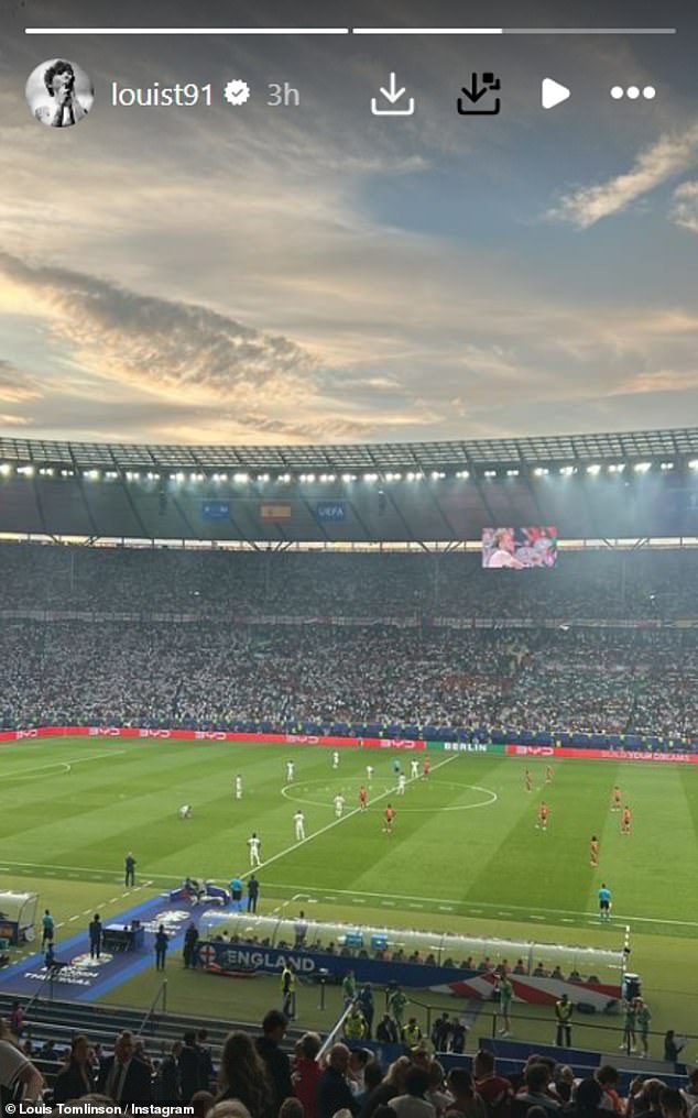 Louis uploaded two pictures during the evening, one of the match programme from a VIP hospitality suite and a second of the game kicking-off