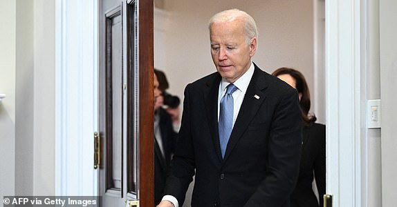 US President Joe Biden arrives in the Roosevelt Room of the White House in Washington, DC, on July 14, 2024. Biden spoke one day after former president Donald Trump survived an apparent assassination attempt during a rally in Pennsylvania. (Photo by Mandel NGAN / AFP) (Photo by MANDEL NGAN/AFP via Getty Images)