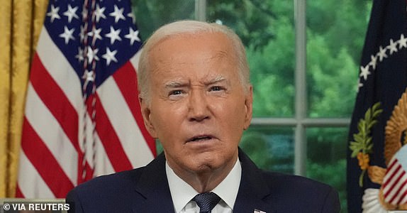 U.S. President Joe Biden delivers an address to the nation from the Oval Office of the White House in Washington, DC on July 14, 2024.    Erin Schaff/Pool via REUTERS